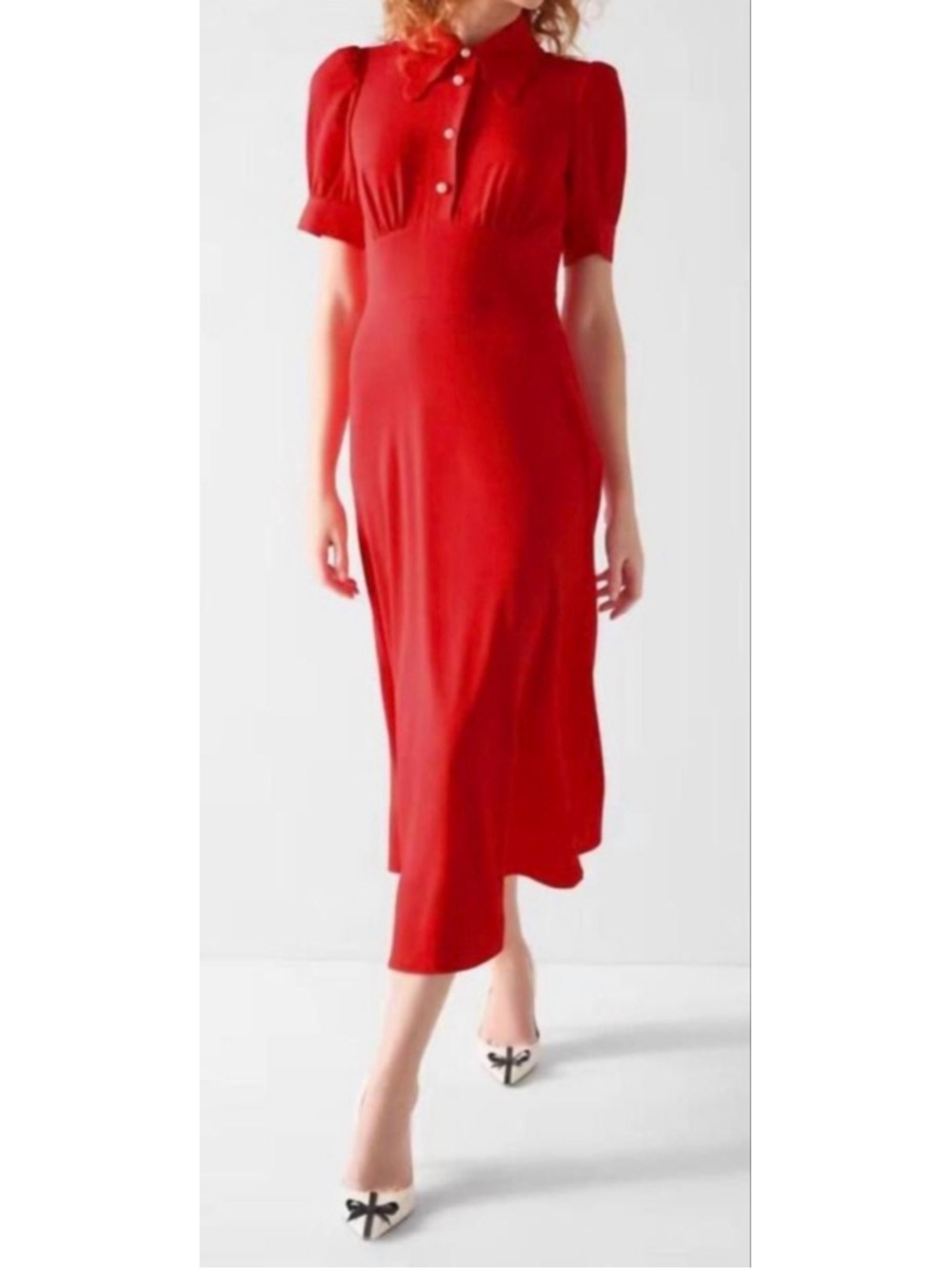NWT LK Bennett Red Scallop Collar Tea Midi Dress 10 - Picture 4 of 5